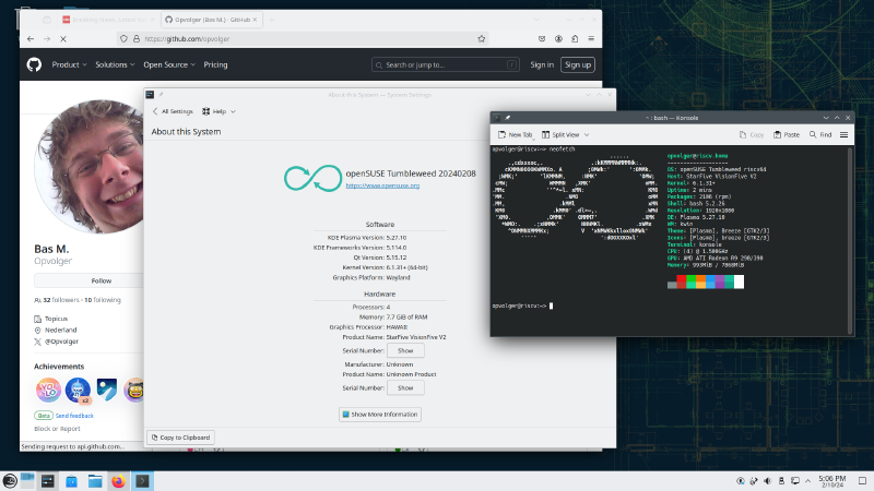 screenshot of OpenSUSE on RISC-V